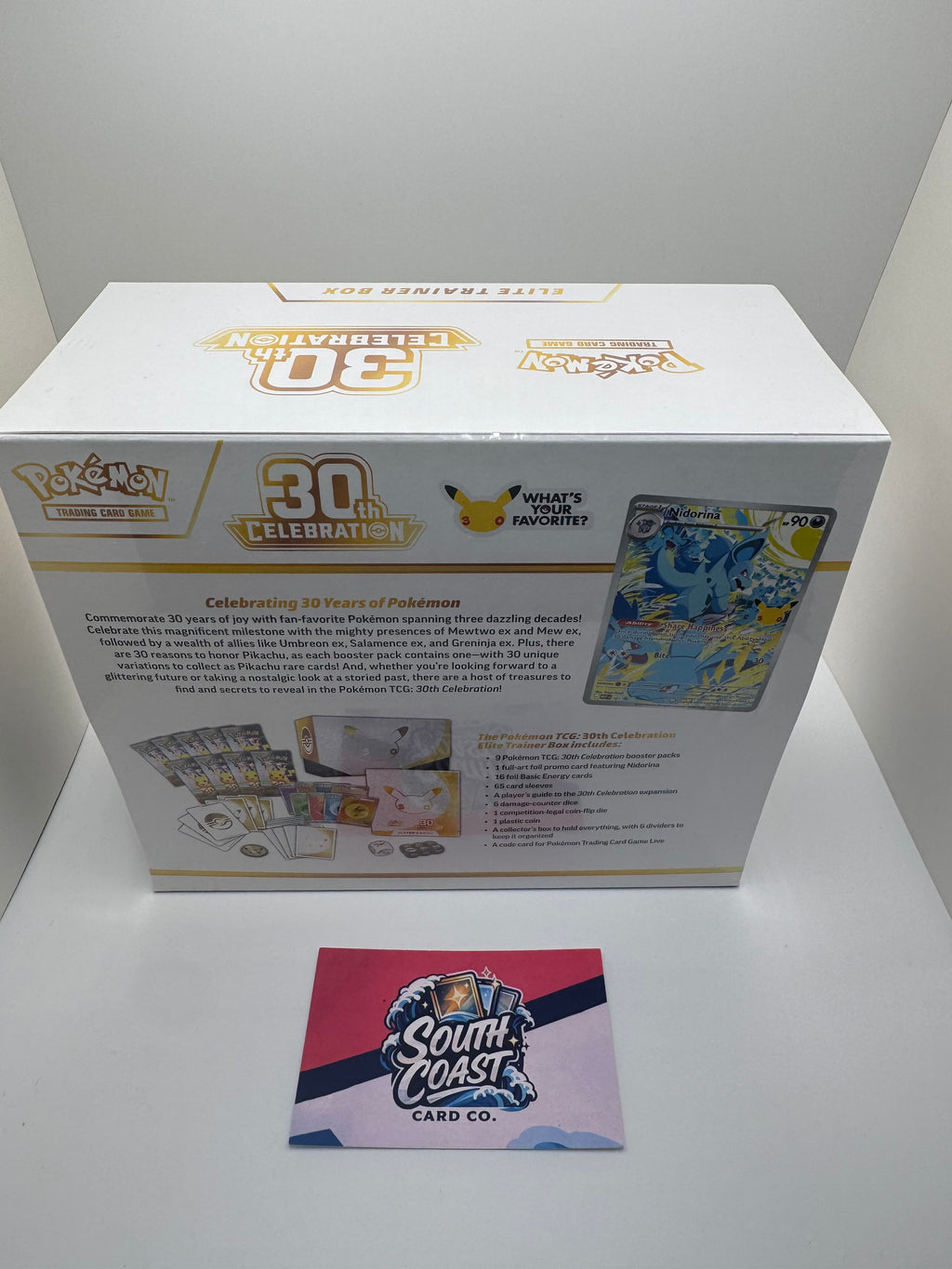 Pokémon TCG 30th Celebration Elite Trainer Box – Factory Sealed English ETB (9 Packs + Nidorina Promo)